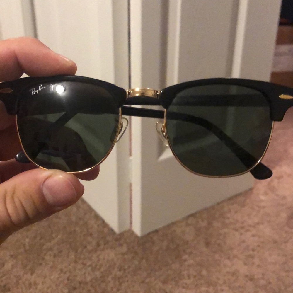 Ray bans club masters. Black with gold accents